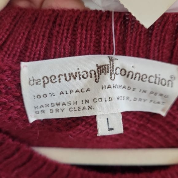 Men's Peruvian Connection 100% Alpaca sweater in Cranberry size Large NWT - Picture 5 of 7